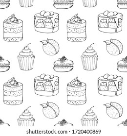  Seamless pattern with cakes and cupcakes. Vector illustration
