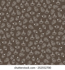 seamless pattern with cakes and cups.