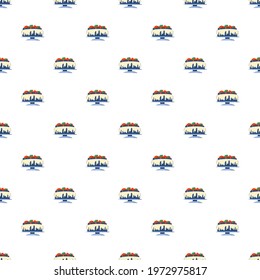 Seamless pattern with cakes decorated with berries. Background for birthday decoration with candles. Design for confectionery and bakery. Vector illustration