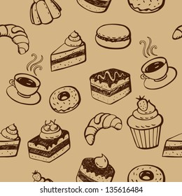 Seamless Pattern With Cakes, Desserts And Bakery Products