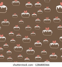 Seamless pattern with cakes and hearts . Vector
