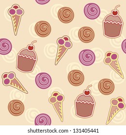 Seamless pattern with cakes and ice cream