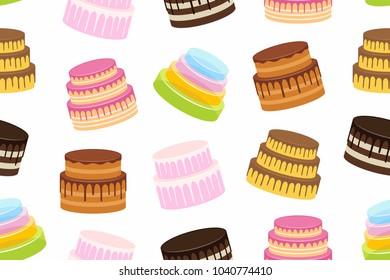 Seamless pattern with cakes, isolated on white background