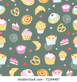 Seamless pattern of cakes and pastries