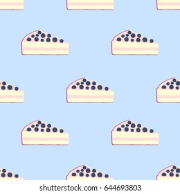 Seamless pattern of cakes, pies - yogurt, cream, berries. Tasty breakfast in restaurant. Made in cartoon flat style.
