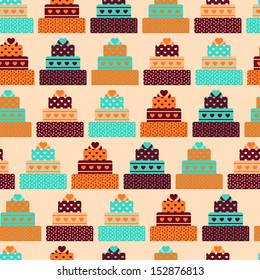 Seamless pattern with cakes in retro style.