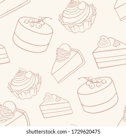Seamless pattern with cakes.  Sweet deserts for your design. Pattern for fabric, textile, wallpaper, packaging
