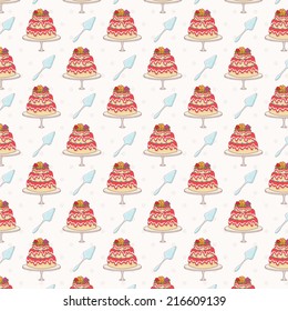 Seamless pattern of cakes .Vector.