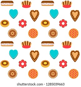 Seamless pattern cakes. Vector illustration of colorful baking on white.