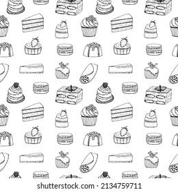 Seamless pattern cakes vector illustration, hand drawing sketch