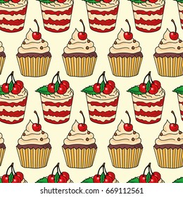 Seamless pattern with cakes, vector illustration