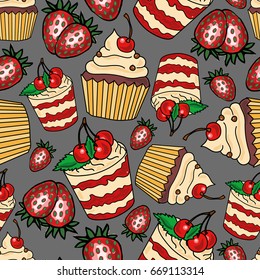 Seamless pattern with cakes, vector illustration