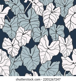 Seamless pattern with caladium leaves. Hand drawn elegance vector illustration for natural design. Suitable for banner, post, textile, postcard, print production.