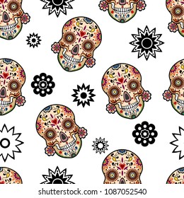 Seamless pattern of a calavera Mexican skull