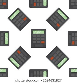 Seamless pattern of calculators with green displays and buttons, ideal for representing accounting, finance, mathematics, or business concepts