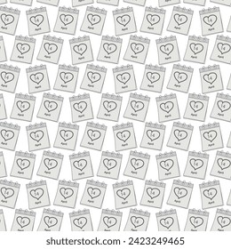 Seamless pattern of calendar pages with Black Day date 14 April in a chaotic manner in grayscale