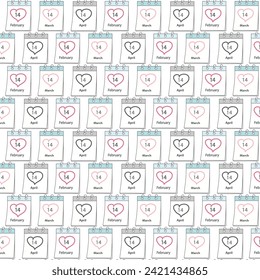 Seamless pattern of calendar pages with Valentines Day, White and Black Day date. Greetings idea
