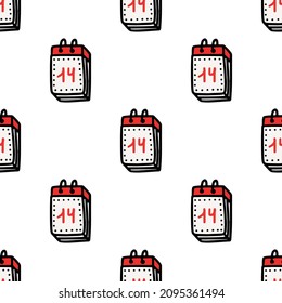 Seamless pattern with calendars with the inscription February 14 on a white background.vector illustration