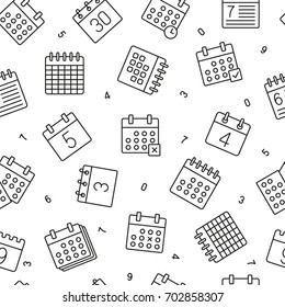 Seamless pattern with Calender symbols, black and white icons