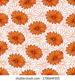 Seamless pattern with calendula flowers. Design for cards, invitations, covers, posters, paper and  fabric.