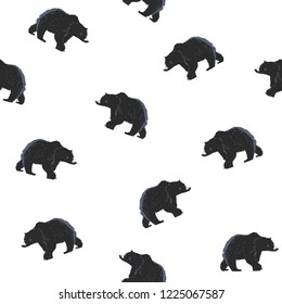 Seamless Pattern California Bear. Fashion Trend And Textile Design. Repeated, Vector Hand Drawn Illustration.