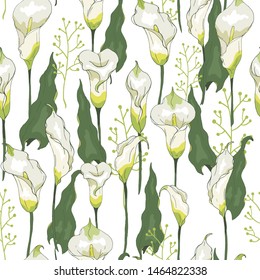 Seamless pattern with calla lilies flower background, elegant pattern with white flowers.