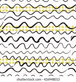 Seamless pattern with calligraphic brush stroke elements. Tribe aztec style. Good for wallpaper, greeting card, fabric texture, surface design, web page design.