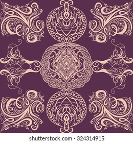 Seamless pattern with calligraphic decorative elements.Cover ornament for playing cards or book.Vintage floral hand drawn illustration.Arabic Motif.Retro invitation, wedding card,scrap booking.
