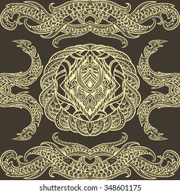 Seamless pattern with calligraphic decorative elements.Cover ornament for playing cards or book.Vintage floral hand drawn illustration.Arabic Motif.Retro invitation, wedding card,scrap booking.