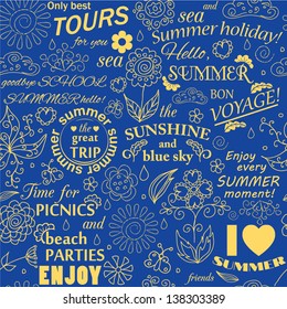 Seamless pattern with calligraphic elements for summer design.  Vector illustration.