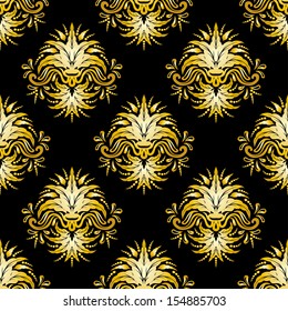 Seamless Pattern With Calligraphic Gold Damask Ornament