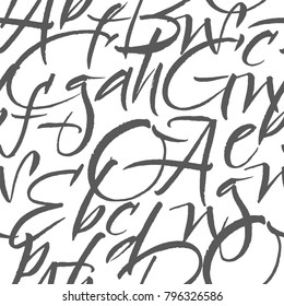 Seamless pattern with calligraphy. Hand drawn lettering background. Ink illustration. Modern brush calligraphy. 