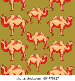 Seamless pattern Camel redhead smiling a cartoon on gold  Vector illustration
