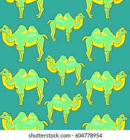 Seamless pattern Camel redhead smiling a cartoon  on blue Vector illustration
