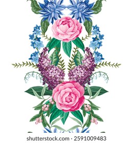 Seamless pattern with camelia flowers and other flowers. Vector