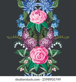 Seamless pattern with camelia flowers and other flowers. Vector