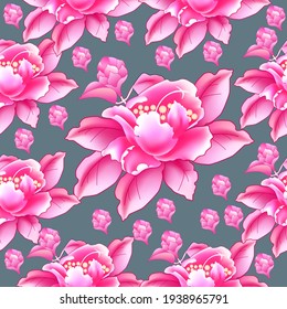 Seamless pattern Camellia exotic flower. Vector illustration. Use printed materials, signs, objects, websites, maps.