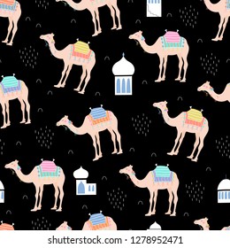 Seamless pattern with camels. Arabian print