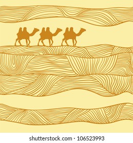 Seamless Pattern With Camels And Sand.