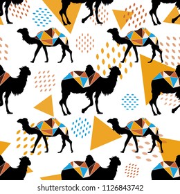 Seamless pattern with camels and triangles