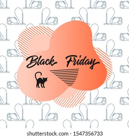 Seamless pattern with camera and inscription Black Friday. Sale background. Price reduction advert. Purchase. Discount promo layout. Advertising. Design for website, presentation, poster, print