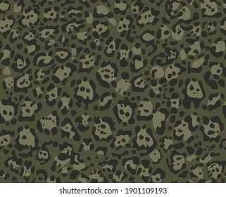 Seamless pattern of camo in the style of leopard. Abstract camo of spots. Print on fabric and paper. Vector