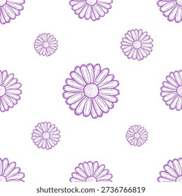 Seamless pattern of a camomile flower engraving daisie isolated	