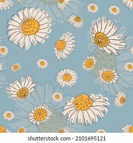 Seamless pattern of camomiles. Trendy floral design for textile, fabric, wallpaper, wrapping. Vector illustration