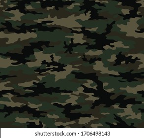 
Seamless pattern camouflage army texture for printing clothes, fabrics. Ornament. Forest background. Vector