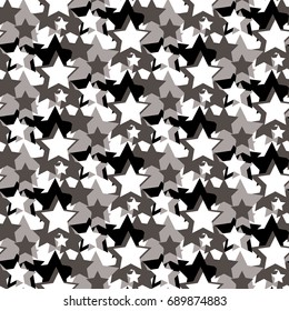 Seamless pattern. Camouflage background of abstract gray stars. Vector illustration.