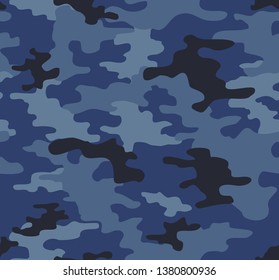 Seamless pattern camouflage blue modern. Texture of blue spots.Print on fabric on paper. Vector