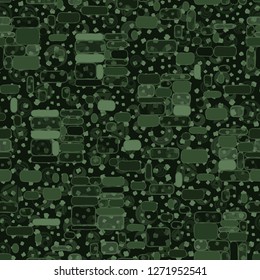 Seamless pattern. Camouflage consisting of uneven blocks. Background consisting of placers of various combinations of rings and triangles.