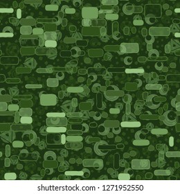 Seamless pattern. Camouflage consisting of uneven blocks. Background consisting of placers of various combinations of rings and triangles.