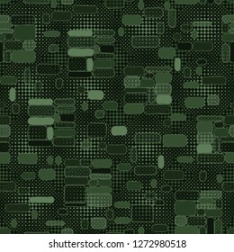 Seamless pattern. Camouflage consisting of uneven blocks. Background consisting of a grid of four-pointed stars.